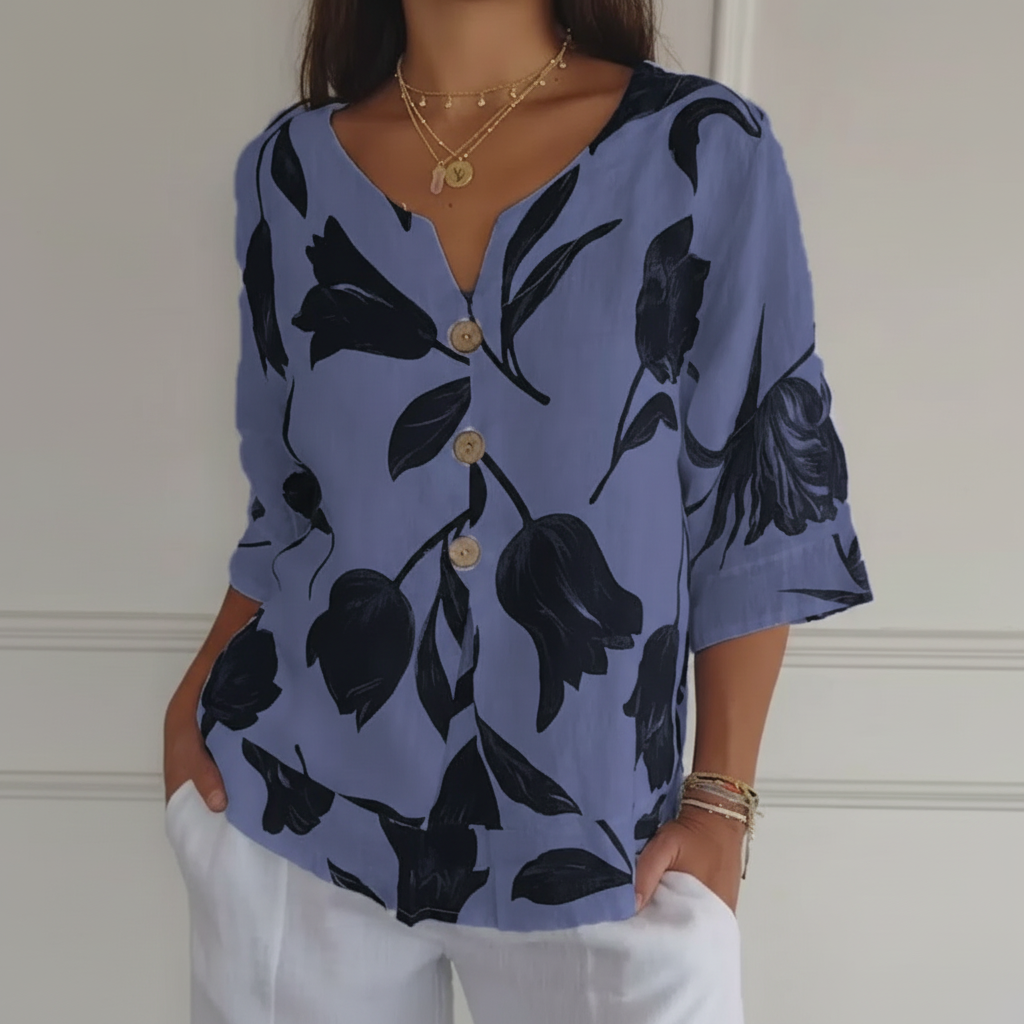 Loree - Geblümte Bluse mit Knöpfen