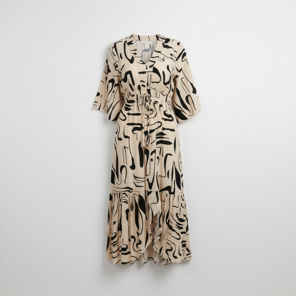 Ferana - Kleid mit Tintendruck und V-Ausschnitt