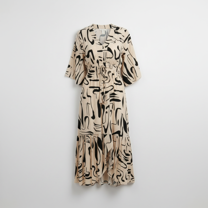 Ferana - Kleid mit Tintendruck und V-Ausschnitt