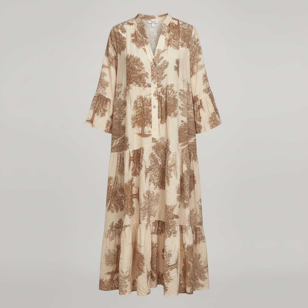 Heike - Locker geschnittenes Patchwork-Kleid mit V-Ausschnitt