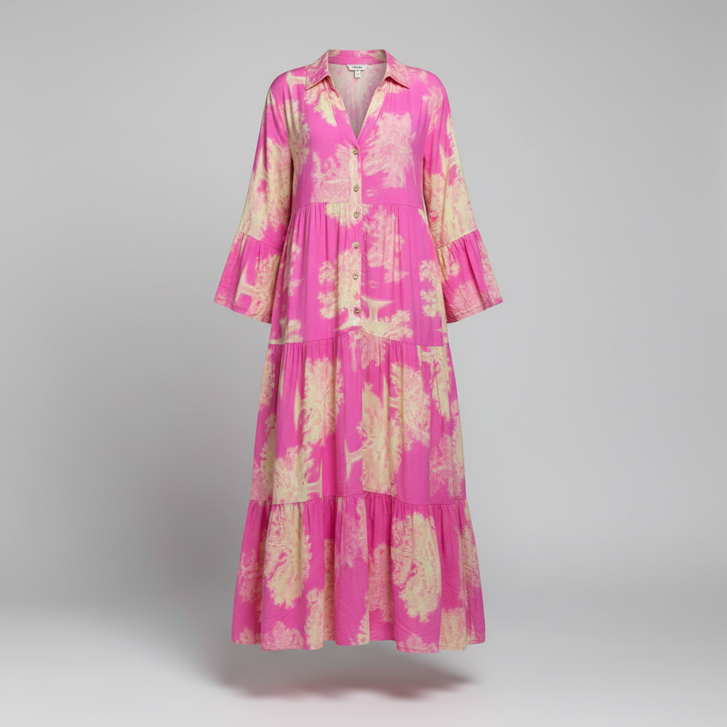 Heike - Locker geschnittenes Patchwork-Kleid mit V-Ausschnitt