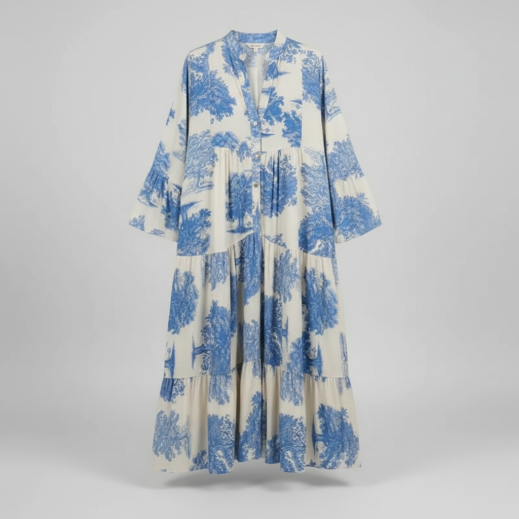 Heike - Locker geschnittenes Patchwork-Kleid mit V-Ausschnitt