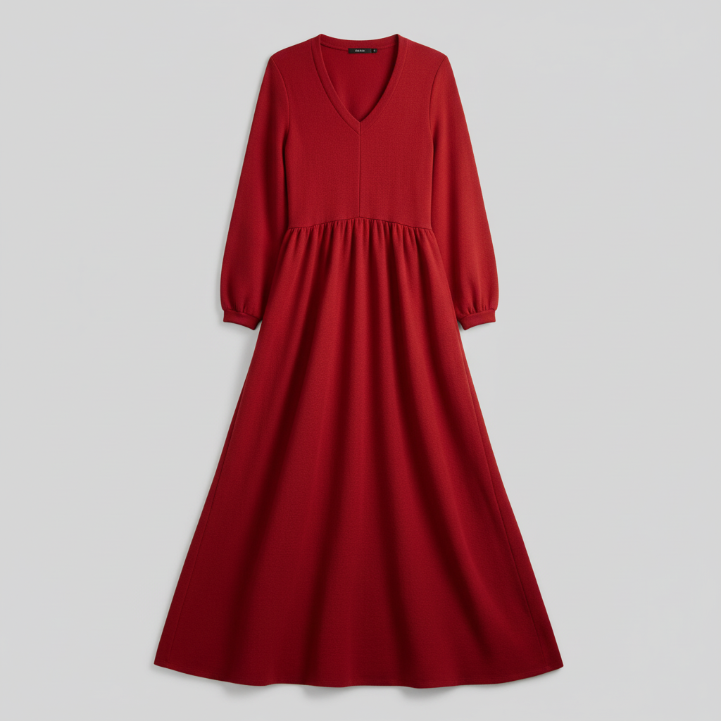 Merilyn - Elegantes Kleid mit V-Ausschnitt und langen Ärmeln