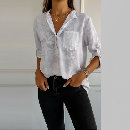 Nalia - Patchwork-Top mit Pailletten und Blattdruck