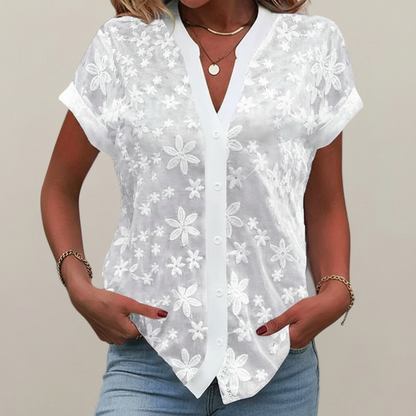 Hilda - Bluse mit kurzen Ärmeln und V-Ausschnitt