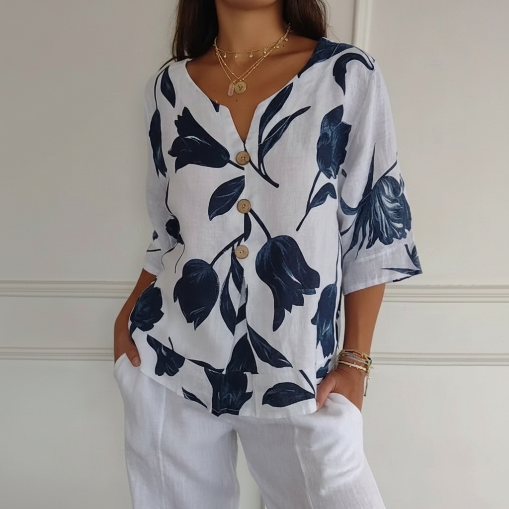 Loree - Geblümte Bluse mit Knöpfen