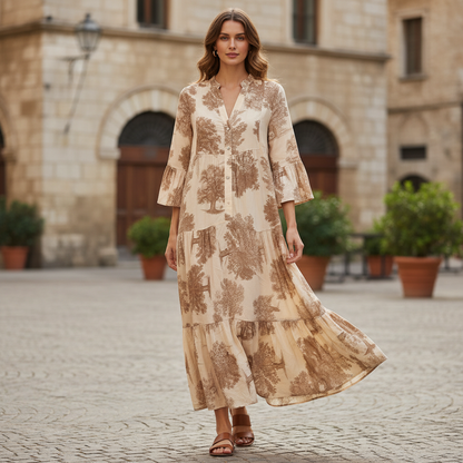 Heike - Locker geschnittenes Patchwork-Kleid mit V-Ausschnitt