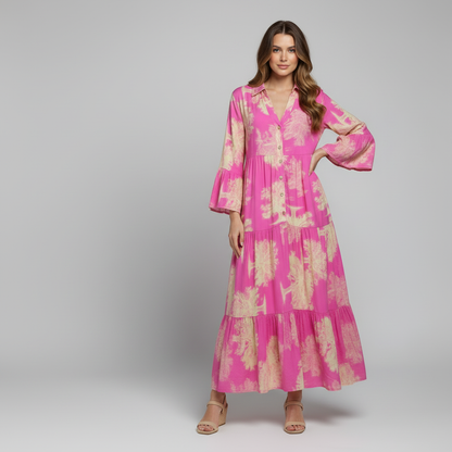 Heike - Locker geschnittenes Patchwork-Kleid mit V-Ausschnitt